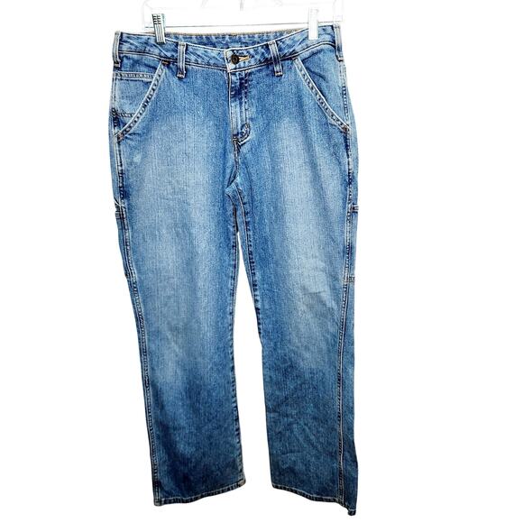 Carhartt Women's Relaxed Fit Blue Denim Work Jeans Size 8 x 32 Style WB058 FBI - Picture 1 of 13